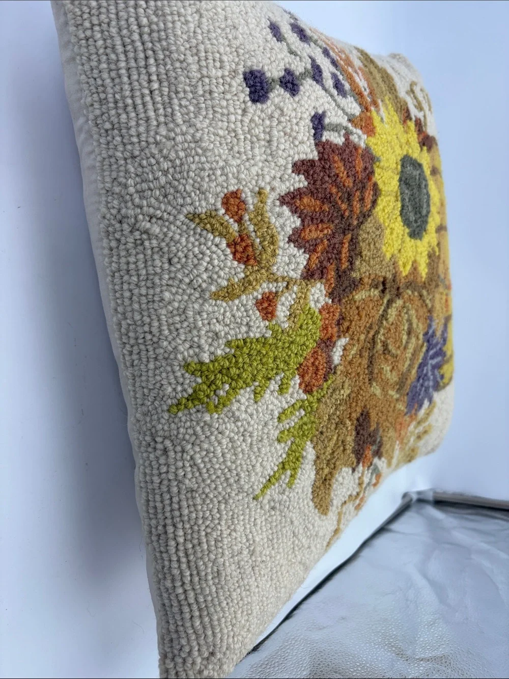 Handhooked Fall Pumpkin & Sunflower Accent Pillow